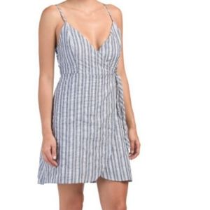 Linen Lux Striped Wrap Dress